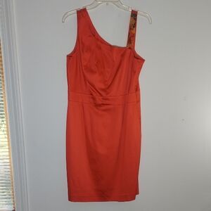 Nine West Vibrant Orange One-Shoulder Dress
